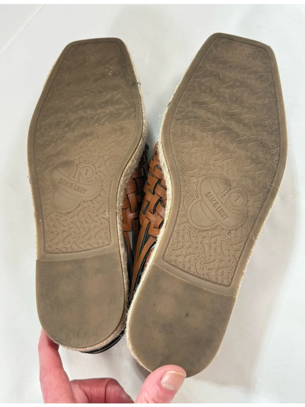 SAM & LIBBY Brown Woven Leather Espadrille Flats size 7